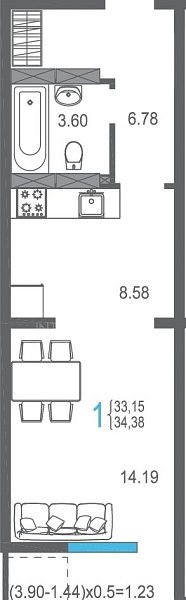 Студия 34,4 м2 на 15/17 этаже, ЖК Вишневый, г. Ялта